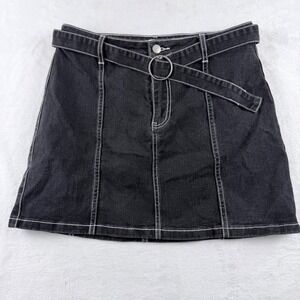 Tally Weijl Denim Mini Skirt Belted Contrast Stitch Black Size 40